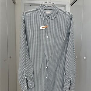 Mango Men's sage green & White Micro-Check Button-Down Shirt